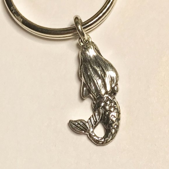Mermaid Keychain Keyring Silver Tone Metal Charm Island Beach Nautical - Picture 7 of 10